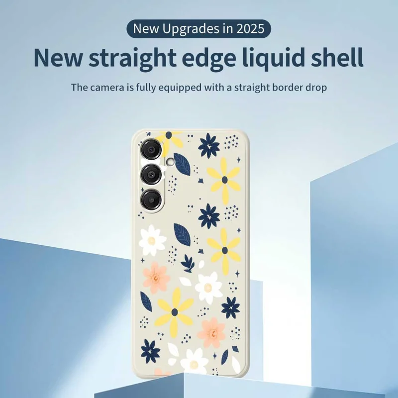 Pour Samsung Galaxy A16 5G / 4G Étui Motif Floral Bleu et Feuilles Coloré Impression de Bords Droits Coque Arrière TPU pour Téléphone - Beige