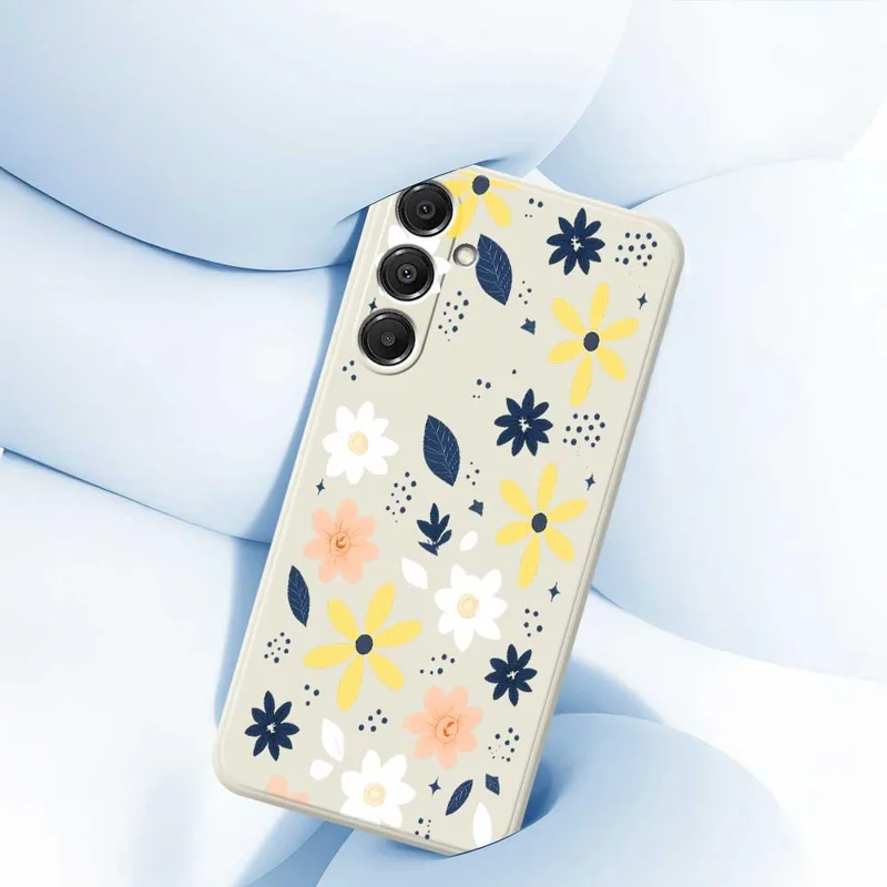 Pour Samsung Galaxy A16 5G / 4G Étui Motif Floral Bleu et Feuilles Coloré Impression de Bords Droits Coque Arrière TPU pour Téléphone - Beige