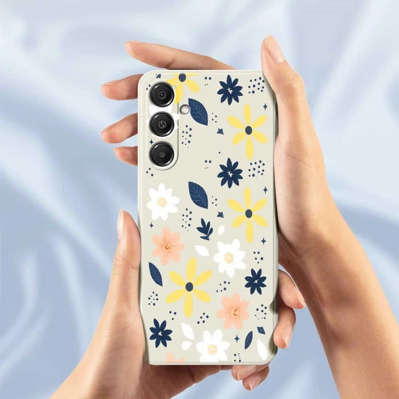 Pour Samsung Galaxy A16 5G / 4G Étui Motif Floral Bleu et Feuilles Coloré Impression de Bords Droits Coque Arrière TPU pour Téléphone - Beige