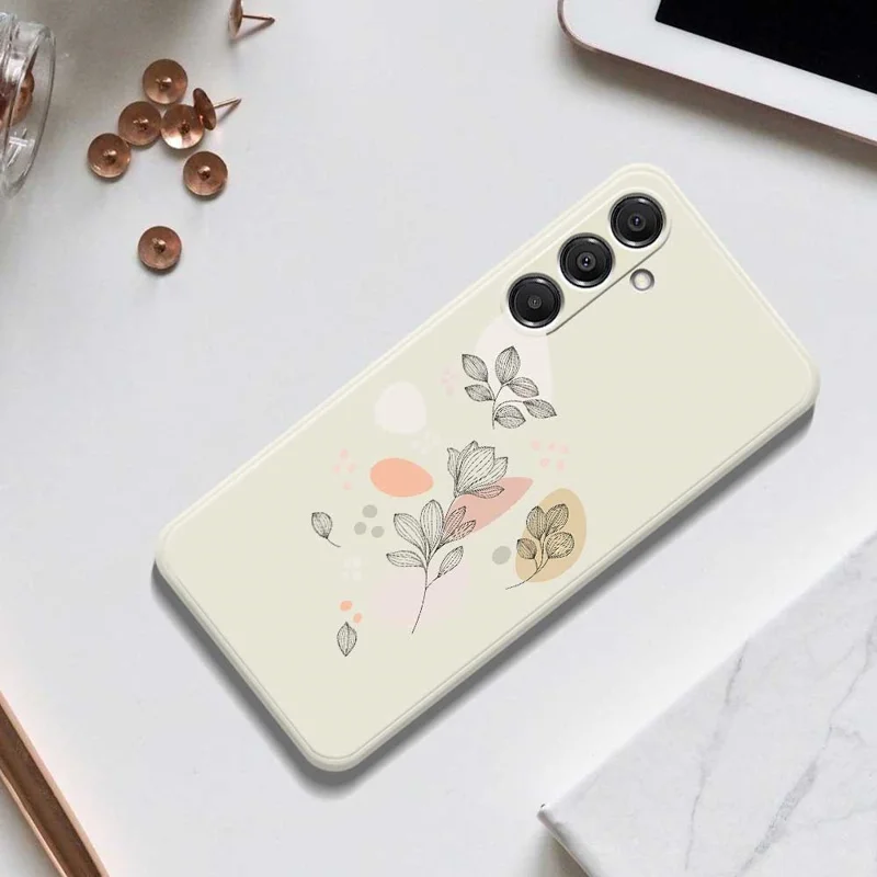 Étui pour Samsung Galaxy A16 5G / 4G Motif Feuilles Esquissées Impression Bords Droits Coque Arrière TPU - Vert