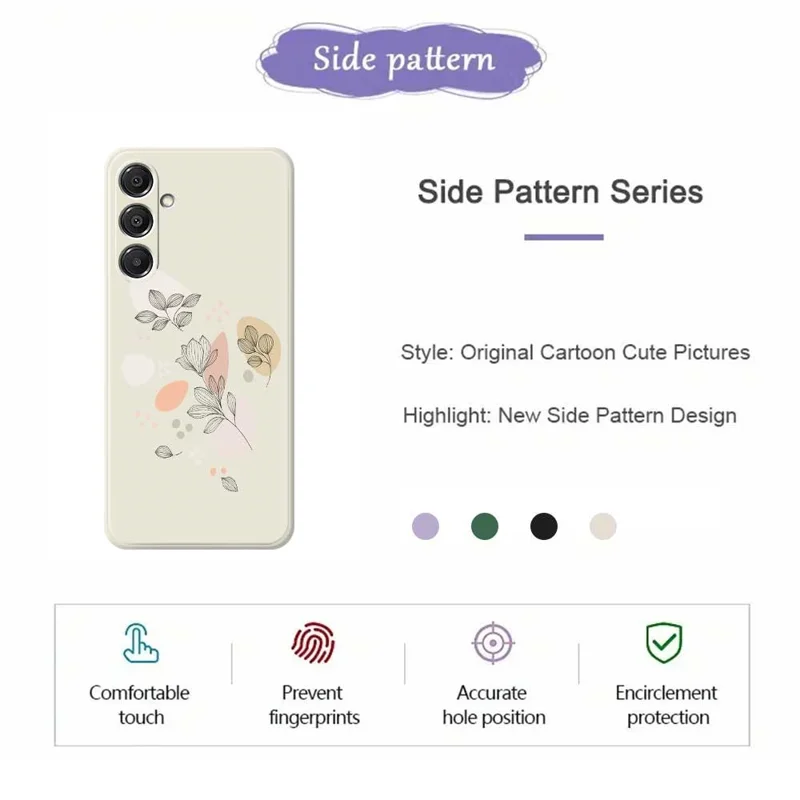 Étui pour Samsung Galaxy A16 5G / 4G Motif Feuilles Esquissées Impression Bords Droits Coque Arrière TPU - Vert