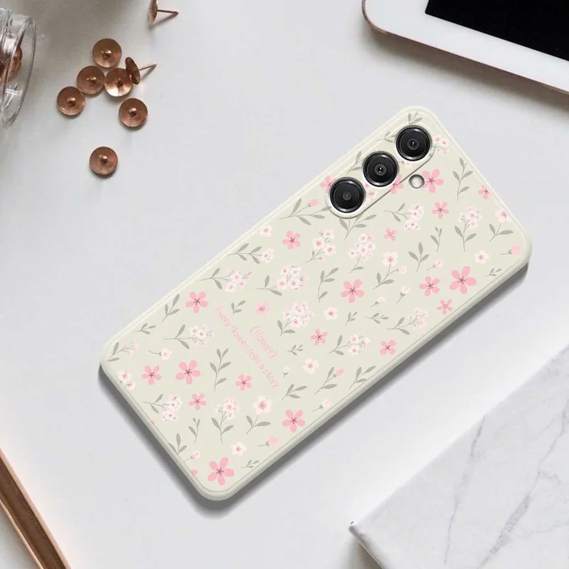 For Samsung Galaxy A16 5G  /  4G Case Small Flower Pattern Printing Straight Edge TPU Phone Back Cover - Black