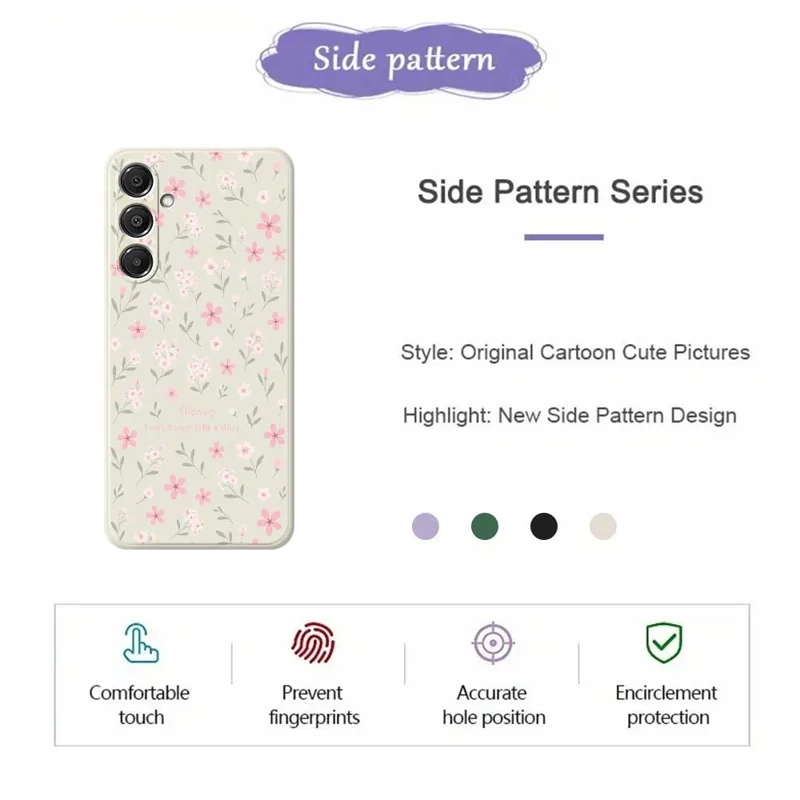 For Samsung Galaxy A16 5G  /  4G Case Small Flower Pattern Printing Straight Edge TPU Phone Back Cover - Green