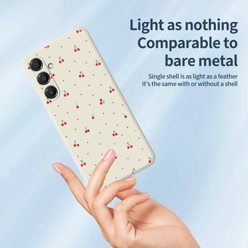 For Samsung Galaxy A16 5G  /  4G Case Red Cherry Pattern Printing Straight Edge TPU Phone Back Cover - Black