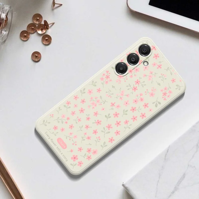 Étui pour Samsung Galaxy A16 5G / 4G Motif de Petites Fleurs Roses Impression Bord Droit TPU Coque Arrière de Téléphone - Beige