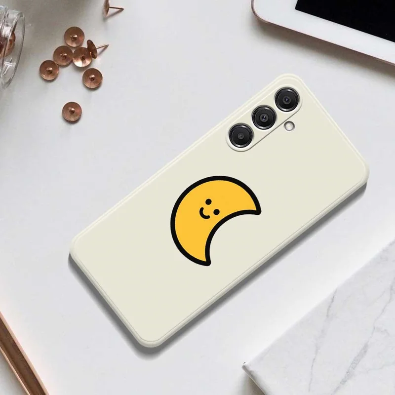For Samsung Galaxy A16 5G  /  4G Case Yellow Moon Pattern Printing Straight Edge TPU Phone Back Cover - Purple