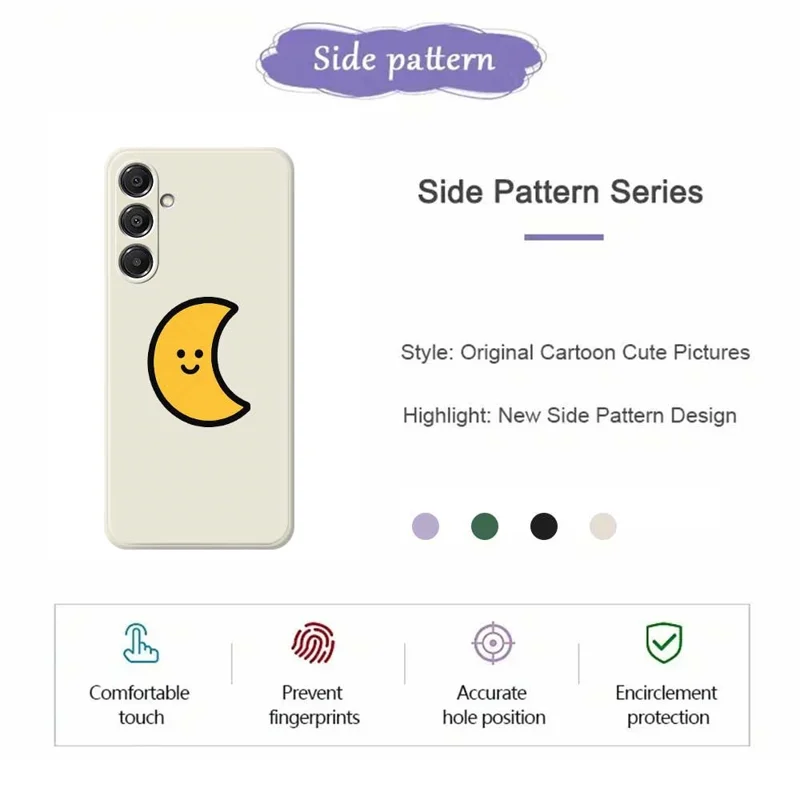 For Samsung Galaxy A16 5G  /  4G Case Yellow Moon Pattern Printing Straight Edge TPU Phone Back Cover - Purple