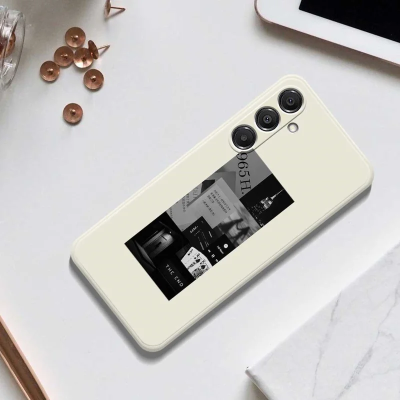 Étui pour Samsung Galaxy A16 5G / 4G Motif de Photos Cousu Impression Bord Droit TPU Coque Arrière de Téléphone - Beige