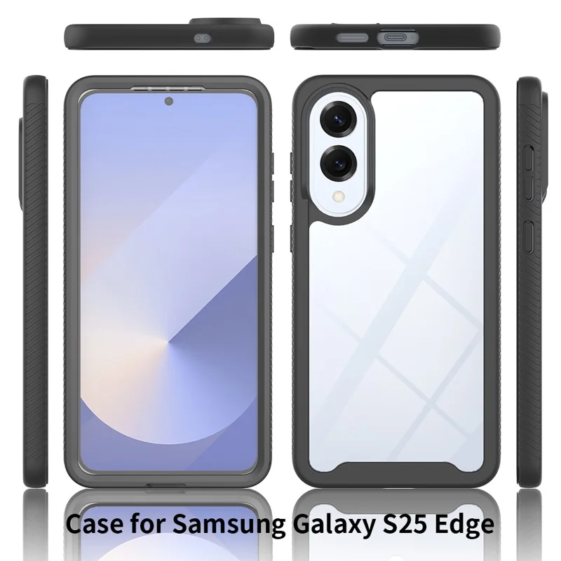 Capa Transparente para Samsung Galaxy S25 Edge PC + TPU com Película Protetora de Tela PET - Azul