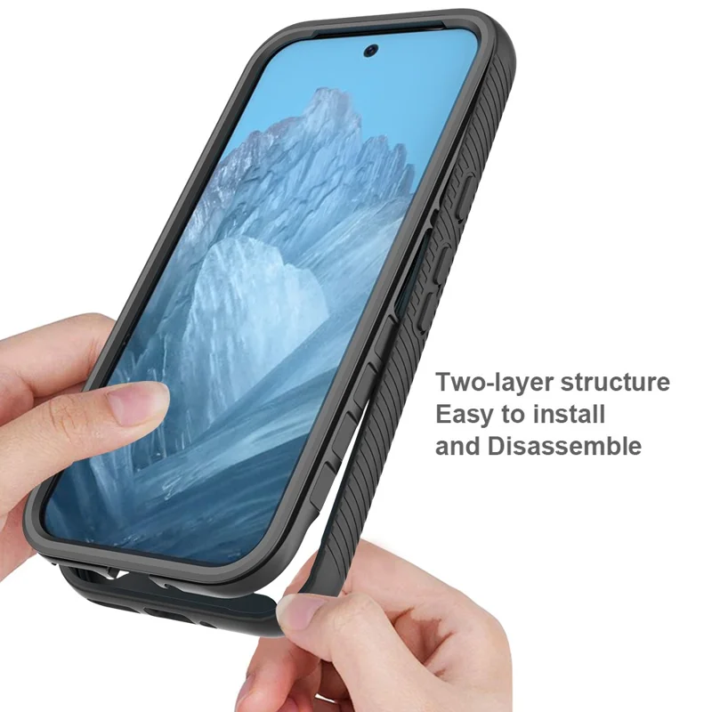 Прозрачный чехол для Google Pixel 10 / 10 Pro ПК + TPU задняя крышка телефона с защитной ПЭТ-пленкой - Черный