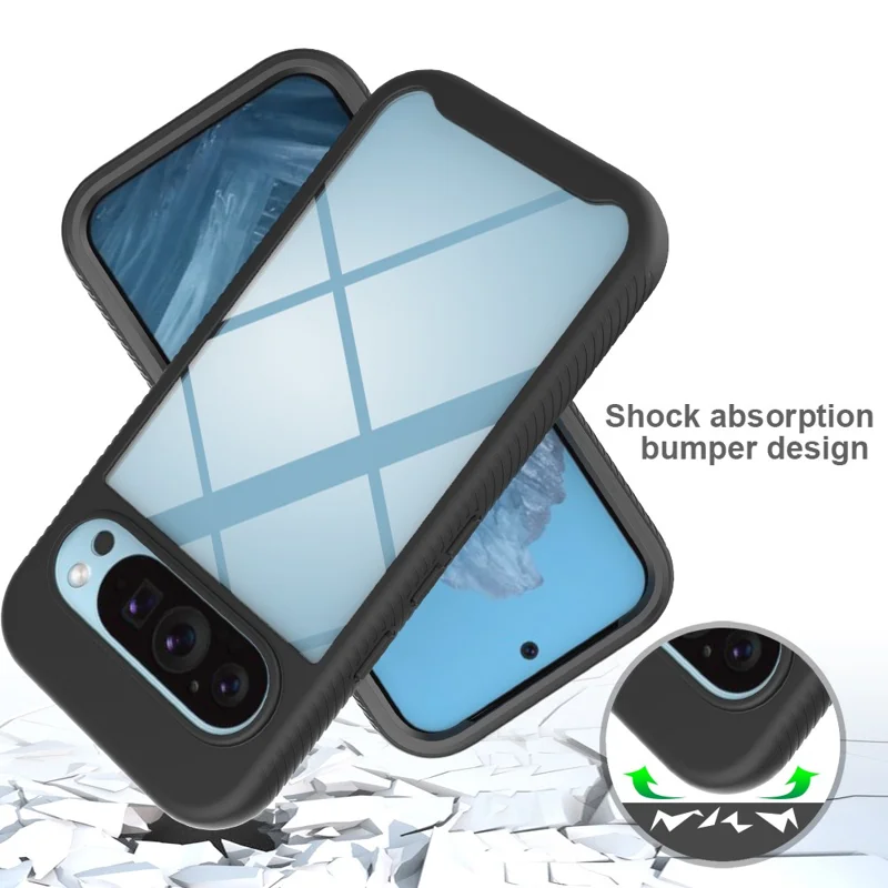 Clear Case for Google Pixel 10 Pro / 10 / 9 Pro / 9 PC + TPU Phone Back Cover with PET Screen Film - Red