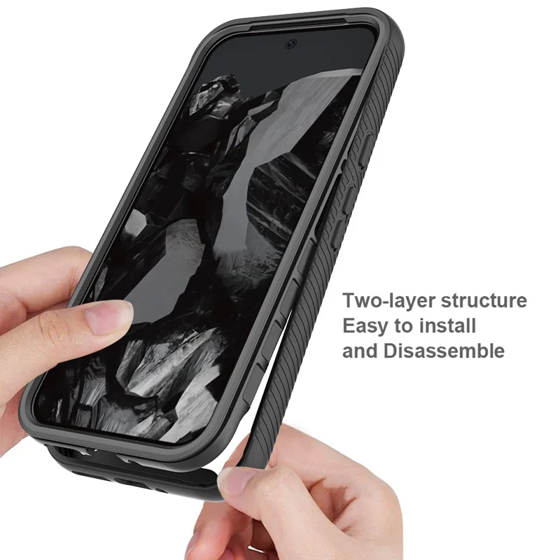 Clear Case for Google Pixel 10 Pro XL PC + TPU Phone Back Cover with PET Screen Film - Black