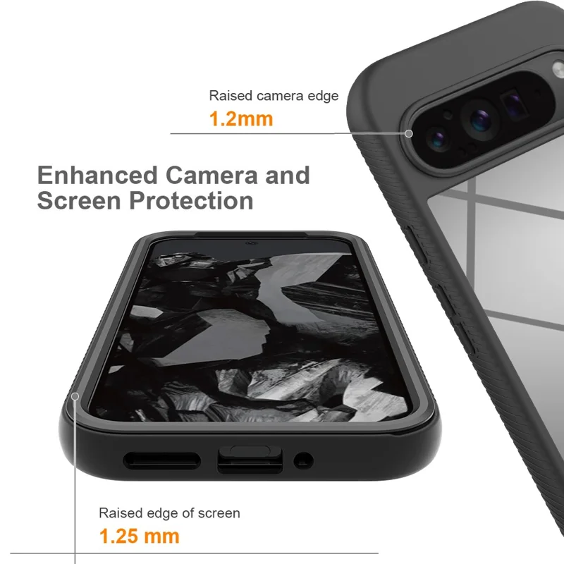 Clear Case for Google Pixel 10 Pro XL PC + TPU Phone Back Cover with PET Screen Film - Black