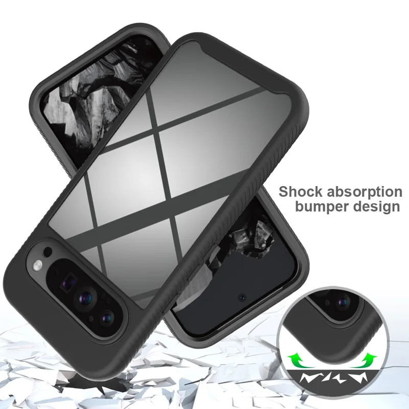 Clear Case for Google Pixel 10 Pro XL PC + TPU Phone Back Cover with PET Screen Film - Black