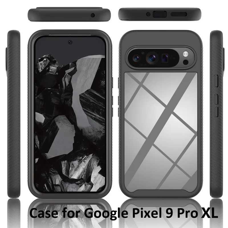 Clear Case for Google Pixel 10 Pro XL PC + TPU Phone Back Cover with PET Screen Film - Black