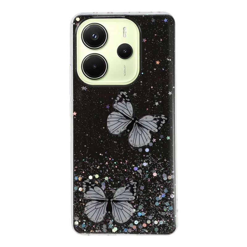 For Xiaomi Redmi Note 14 4G (163.25mm) Case Epoxy PVC Butterfly TPU Aesthetics Phone Cover - Black