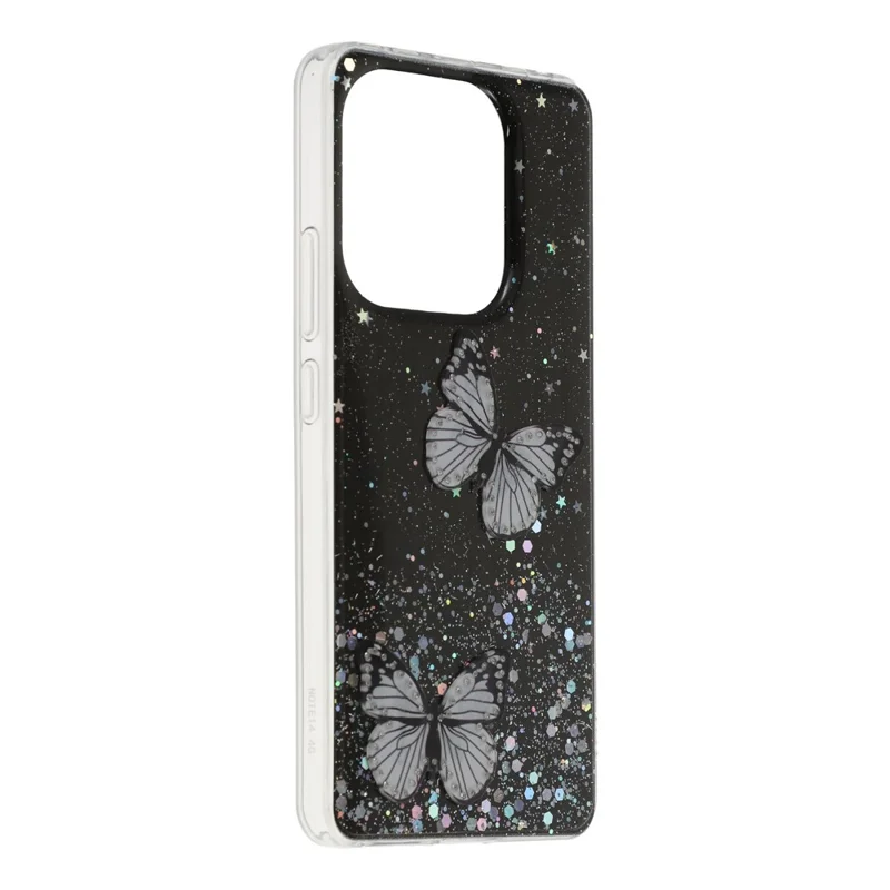 For Xiaomi Redmi Note 14 4G (163.25mm) Case Epoxy PVC Butterfly TPU Aesthetics Phone Cover - Black