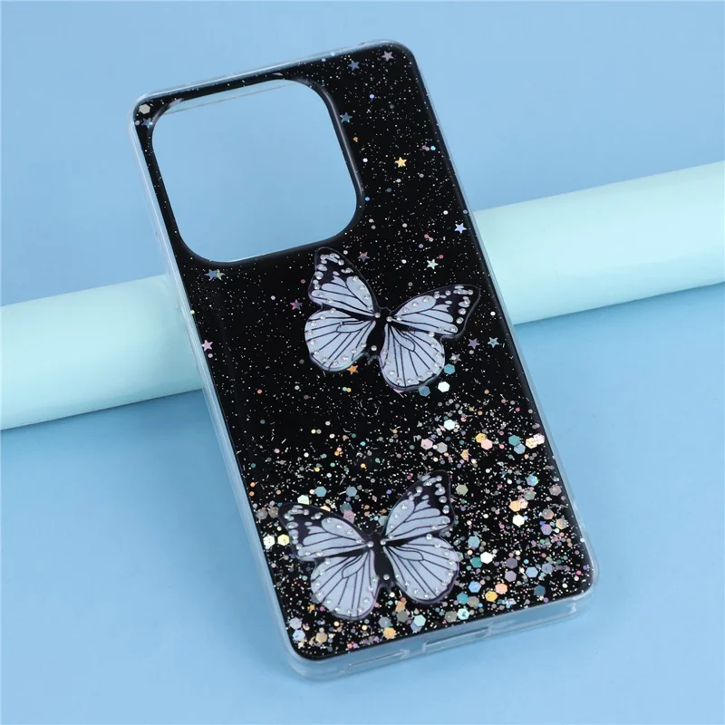 For Xiaomi Redmi Note 14 4G (163.25mm) Case Epoxy PVC Butterfly TPU Aesthetics Phone Cover - Black