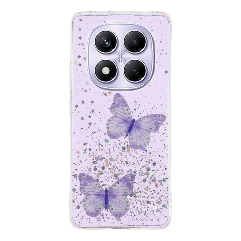 For Xiaomi Redmi Note 14 Pro 4G Case Epoxy PVC Butterfly TPU Aesthetics Phone Cover - Purple