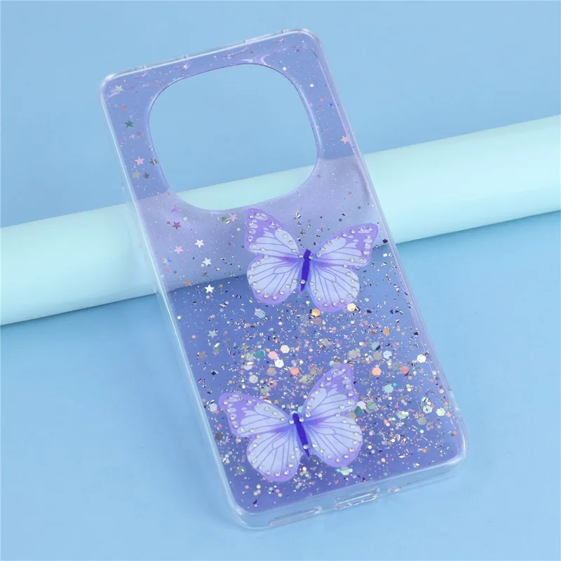 For Xiaomi Redmi Note 14 Pro+ 5G Case Epoxy PVC Butterfly TPU Aesthetics Phone Cover - Purple