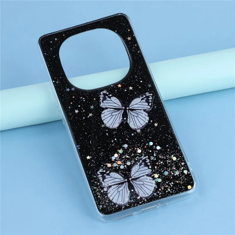 For Xiaomi Redmi Note 14 Pro+ 5G Case Epoxy PVC Butterfly TPU Aesthetics Phone Cover - Black