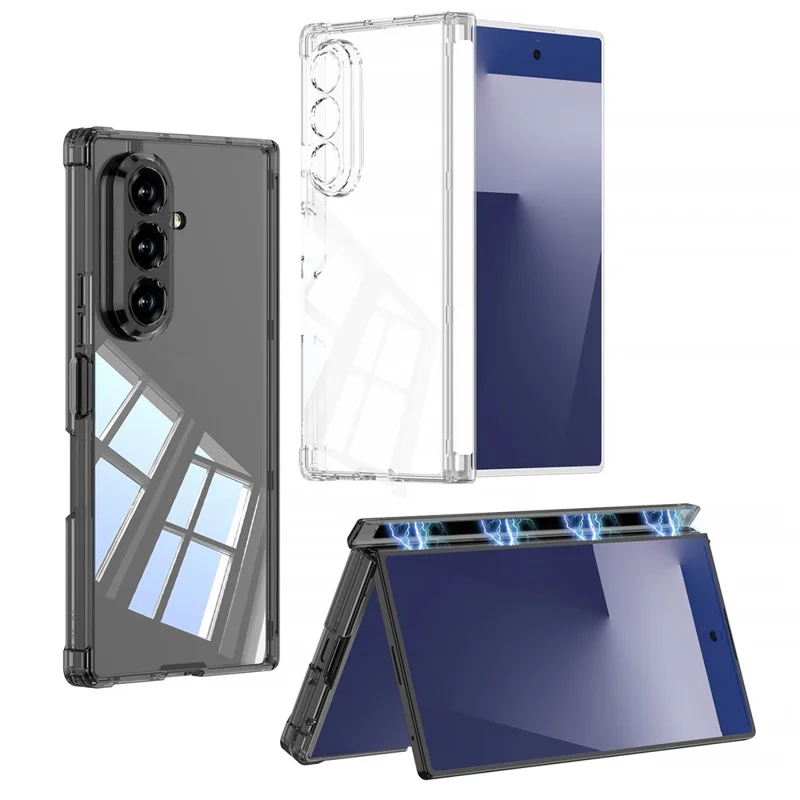 GKK For Samsung Galaxy Z Fold7 5G Case Magnetic Hinge Airbag Shockproof TPU Folding Phone Cover - Transparent Black