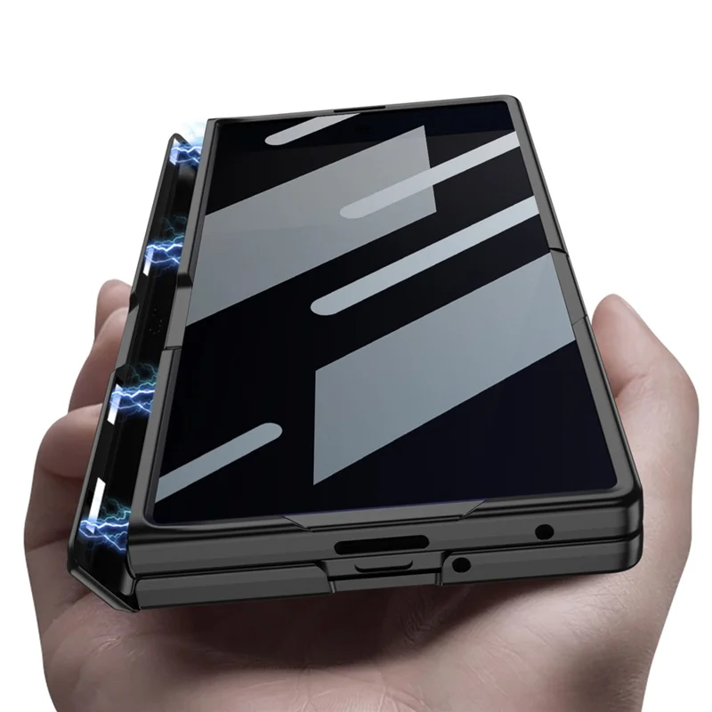 Étui GKK pour Samsung Galaxy Z Fold7 5G avec support Housse de téléphone pliante magnétique en PC avec film de protection d'écran avant - Noir