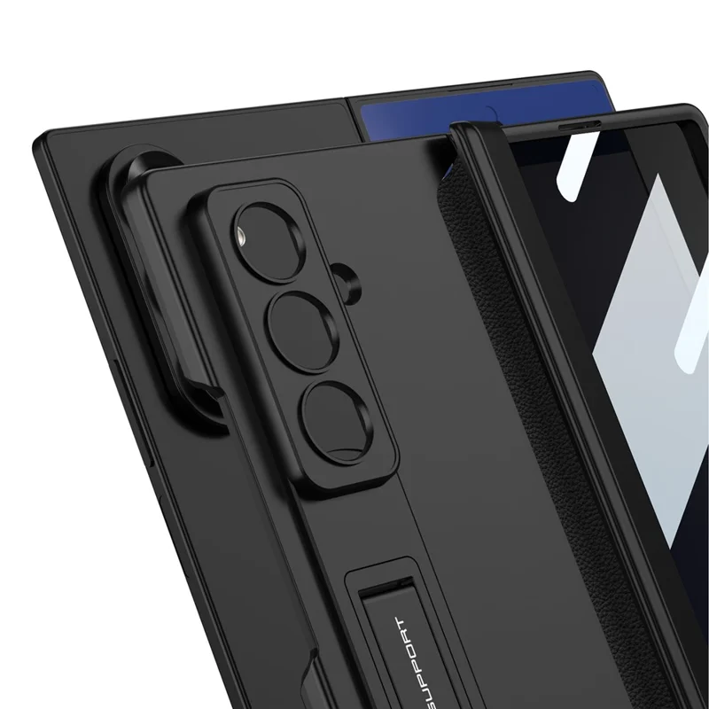Étui GKK pour Samsung Galaxy Z Fold7 5G avec support Housse de téléphone pliante magnétique en PC avec film de protection d'écran avant - Noir