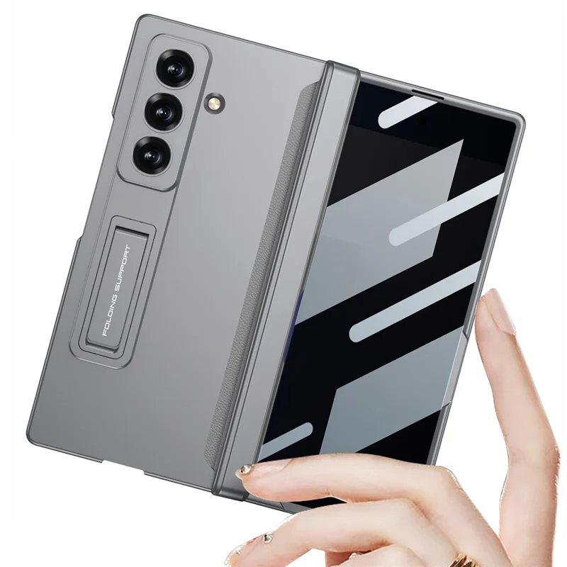 Étui GKK pour Samsung Galaxy Z Fold7 5G avec support Housse de téléphone pliante magnétique en PC avec film de protection d'écran avant - Noir