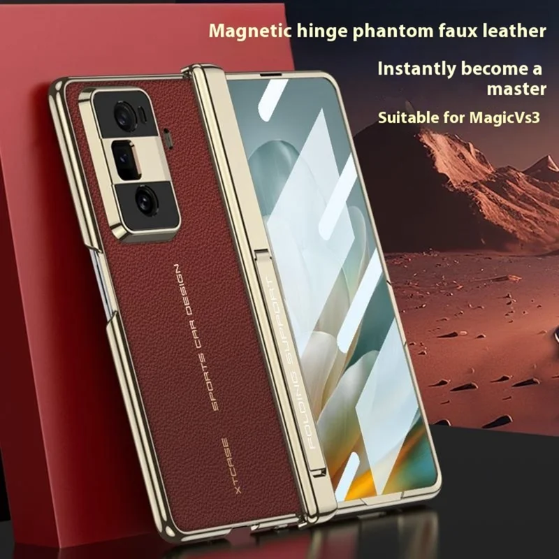 Funda GKK para Honor Magic Vs3 5G con Bisagra Magnética de PU + PC con Película de Vidrio Templado - Roja