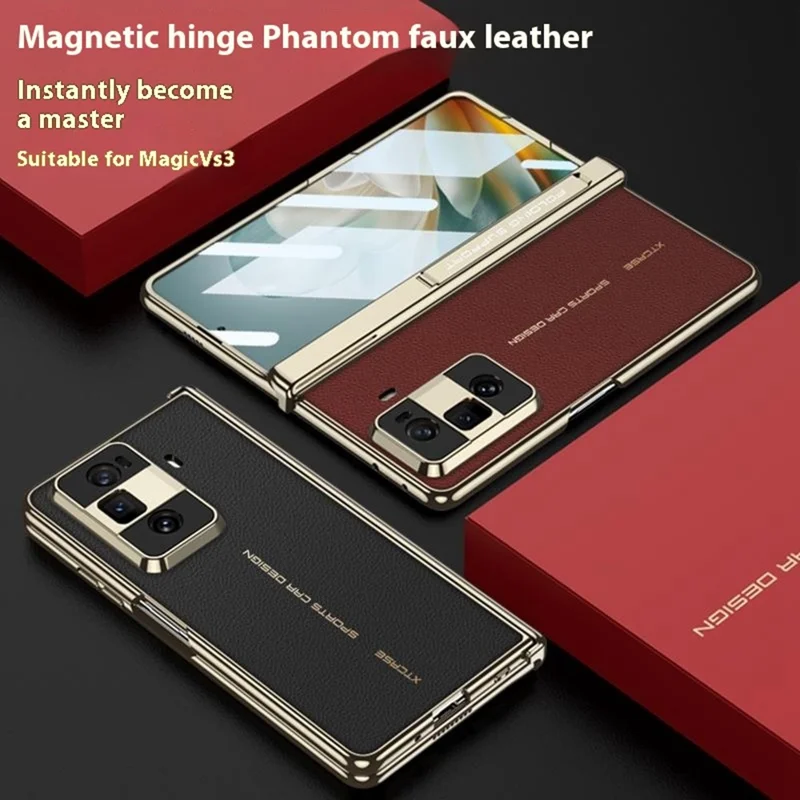 Funda GKK para Honor Magic Vs3 5G con Bisagra Magnética de PU + PC con Película de Vidrio Templado - Roja