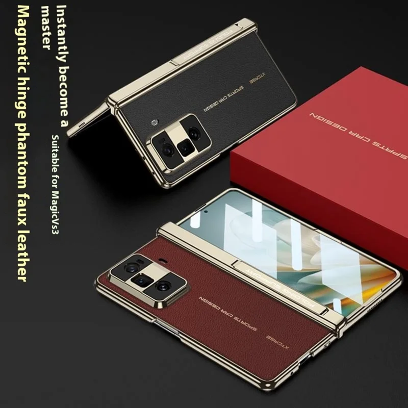 Funda GKK para Honor Magic Vs3 5G con Bisagra Magnética de PU + PC con Película de Vidrio Templado - Roja