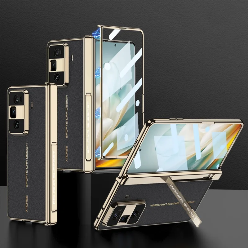 GKK For Honor Magic Vs3 5G Case Magnetic Hinge PU + PC Phone Cover with Tempered Glass Film - Black