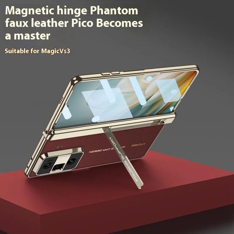 GKK For Honor Magic Vs3 5G Case Magnetic Hinge PU + PC Phone Cover with Tempered Glass Film - Black