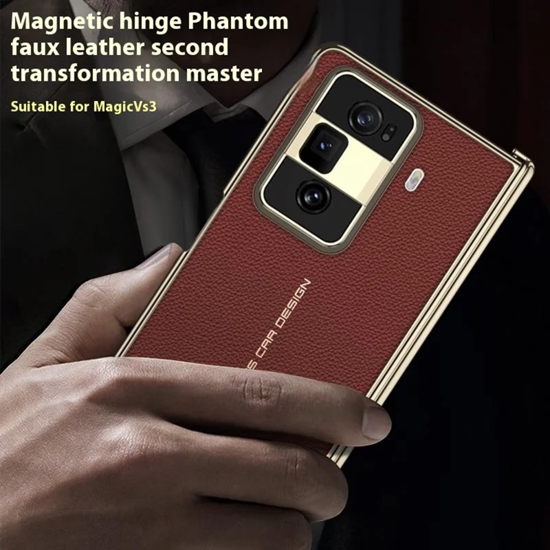 GKK For Honor Magic Vs3 5G Case Magnetic Hinge PU + PC Phone Cover with Tempered Glass Film - Black