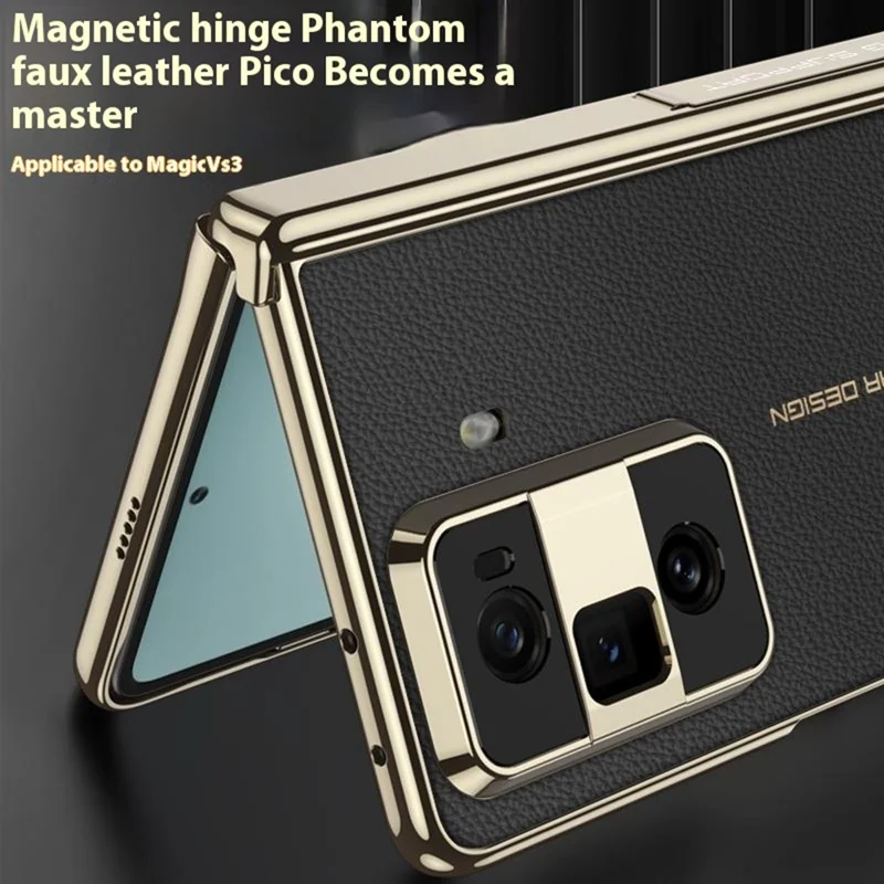 GKK For Honor Magic Vs3 5G Case Magnetic Hinge PU + PC Phone Cover with Tempered Glass Film - Black