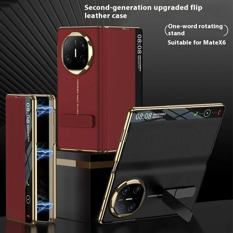 GKK For Huawei Mate X6 Case Ultra Thin PU Leather + PC Folding Phone Cover with Kickstand - Red