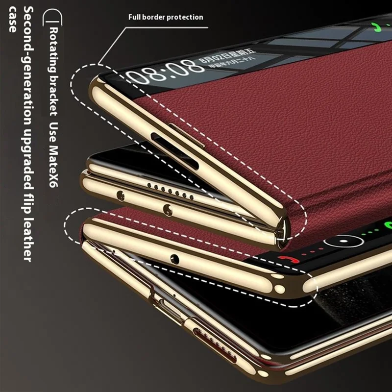 GKK For Huawei Mate X6 Case Ultra Thin PU Leather + PC Folding Phone Cover with Kickstand - Red