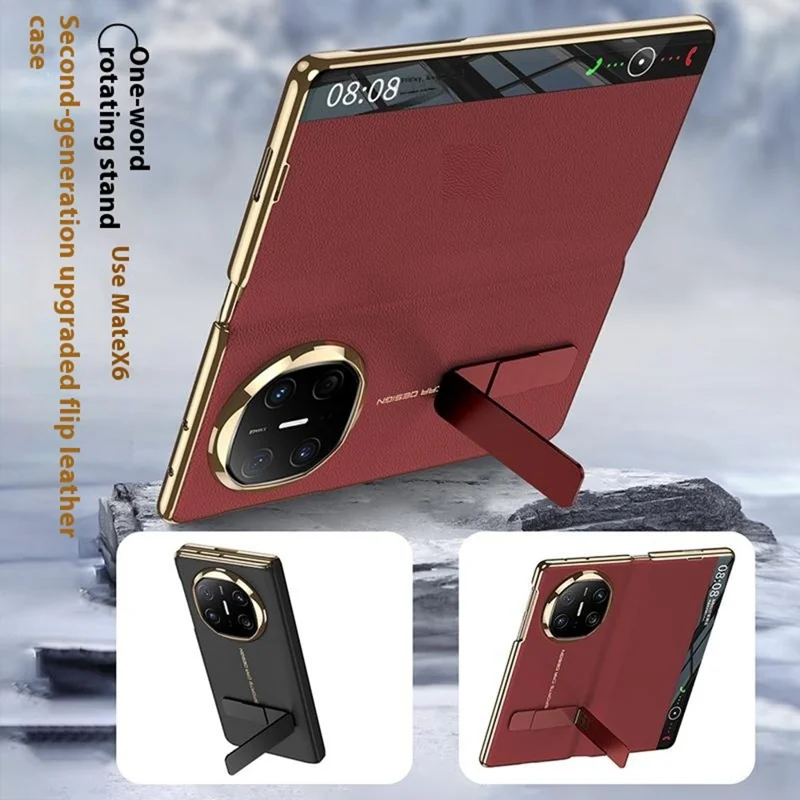 GKK For Huawei Mate X6 Case Ultra Thin PU Leather + PC Folding Phone Cover with Kickstand - Red