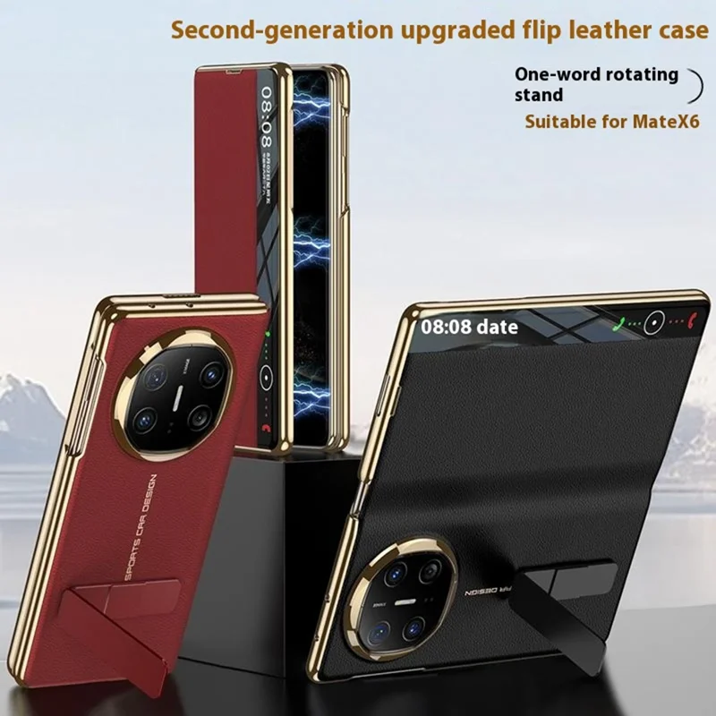 GKK For Huawei Mate X6 Case Ultra Thin PU Leather + PC Folding Phone Cover with Kickstand - Red