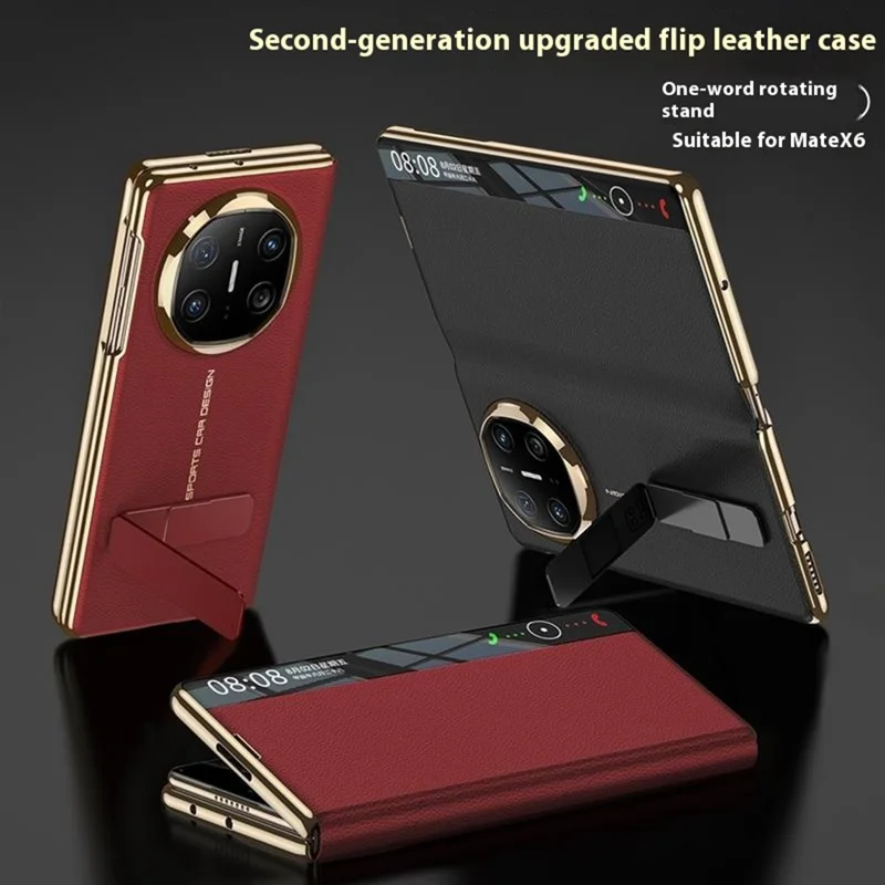 GKK For Huawei Mate X6 Case Ultra Thin PU Leather + PC Folding Phone Cover with Kickstand - Red