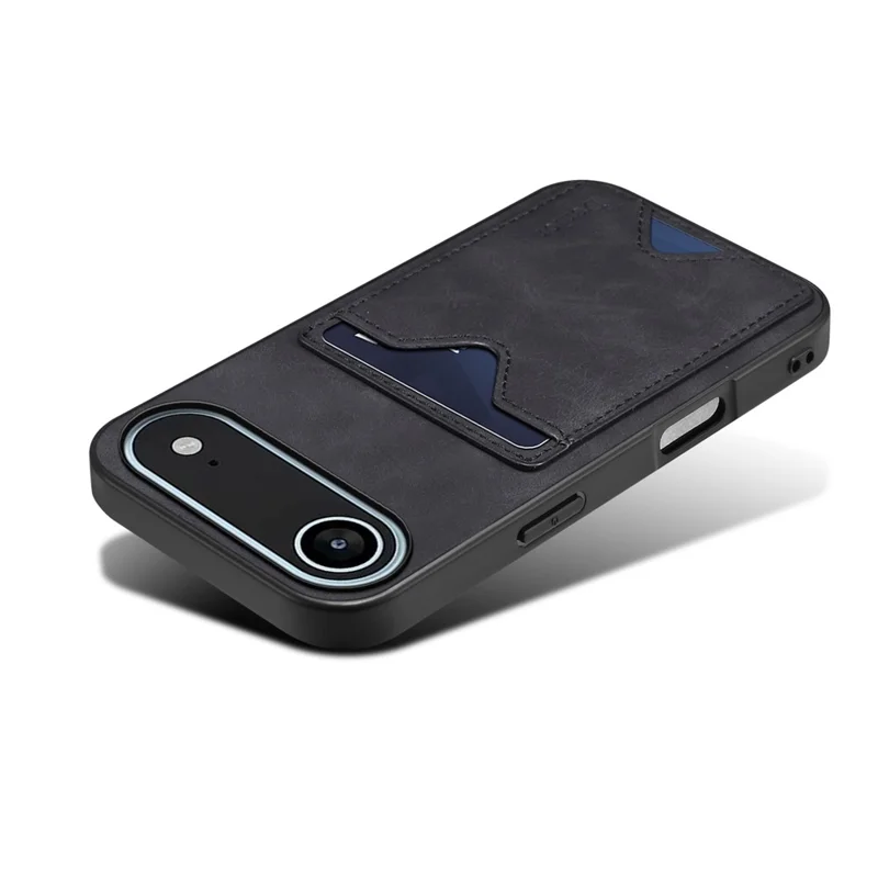 DENIOR Per iPhone 17 Custodia Air con Porta Carte e Supporto in Pelle + PC + TPU - Nero