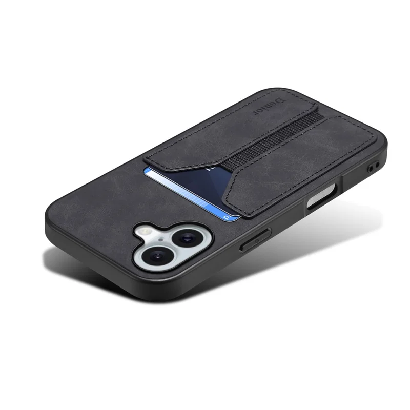 DENIOR For iPhone 17 Case Elastic Card Holder PU Leather + TPU + PC Phone Cover - Black