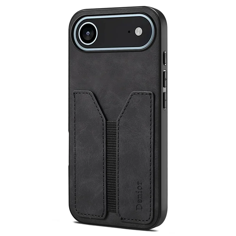 DENIOR Für iPhone 17 Lufthülle Elastischer Kartenhalter aus PU-Leder + TPU + PC Handyhülle - Schwarz