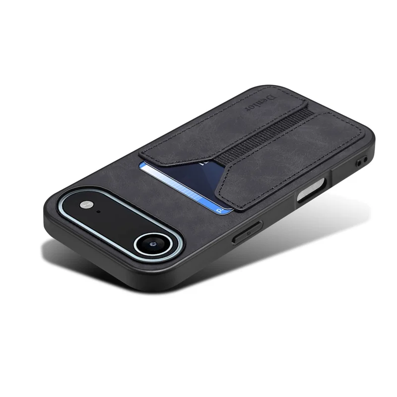 DENIOR Für iPhone 17 Lufthülle Elastischer Kartenhalter aus PU-Leder + TPU + PC Handyhülle - Schwarz