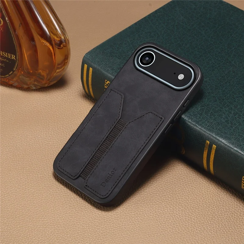 DENIOR Für iPhone 17 Lufthülle Elastischer Kartenhalter aus PU-Leder + TPU + PC Handyhülle - Schwarz
