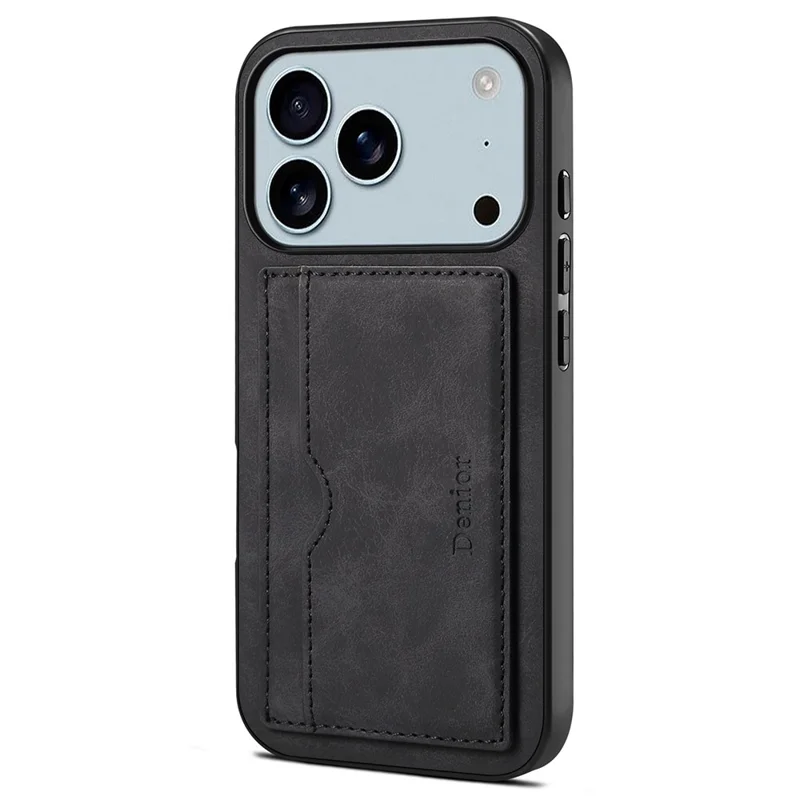 DENIOR для iPhone 17 Pro Чехол с держателем карты и подставкой, кожаный чехол для телефона - Черный