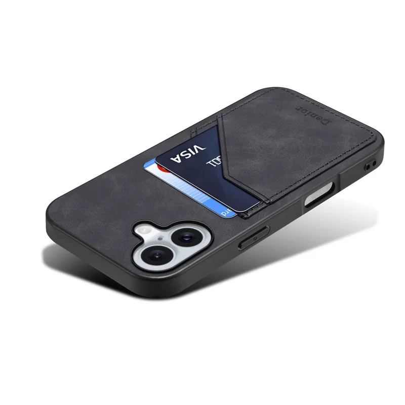DENIOR For iPhone 17 Case Dual Card Slots PU Leather + TPU + PC Phone Cover - Black