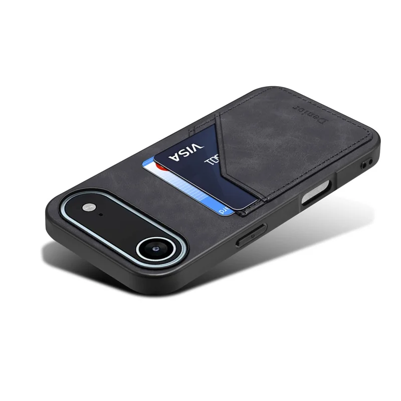 DENIOR Para iPhone 17 Funda de Aire con Doble Ranura para Tarjetas de Cuero PU + TPU + PC - Negro