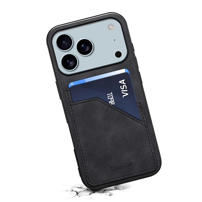 DENIOR Per iPhone 17 Pro Cover con Doppio Slot per Carte in Pelle PU + TPU + PC - Nero